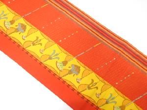 縞に斜め縞・花模様織り出し袋帯